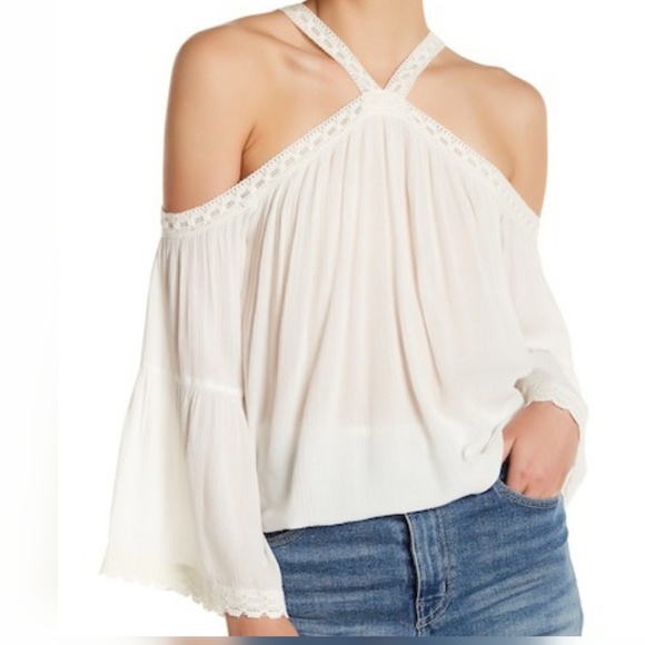 Wild Pearl Tops - Wild Pearl Lace Halter Cold Shoulder Blouse M! nw.